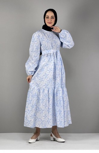 Gemustertes Hijab-Kleid 2295-02 Blau 2295-02