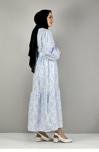 2295Nry Patterned Hijab Dress Blue 8213