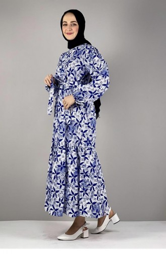 Robe Hijab à Motifs 2295-03 Bleu Marine 2295-03