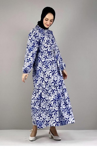 فستان للحجاب بتصميم مُطبع 2295-03 لون كحلي 2295-03