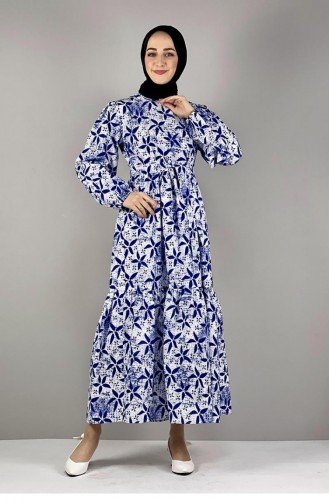 فستان للحجاب بتصميم مُطبع 2295-03 لون كحلي 2295-03