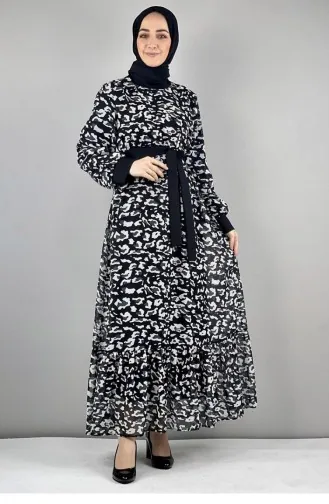 2288Nry Leopard Patterned Dress Black 8218