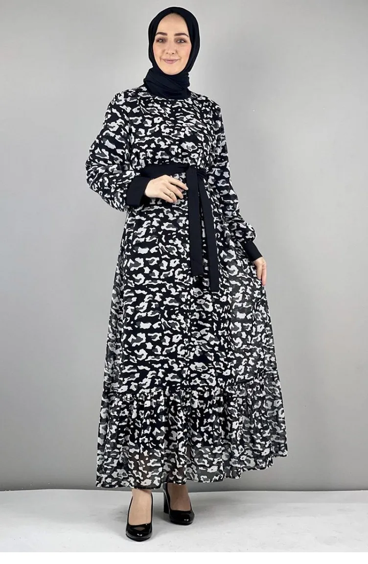 2288Nry Leopard Patterned Dress Black 8218