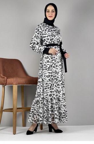 2288Nry Kleid Mit Leopardenmuster Weiß 8222