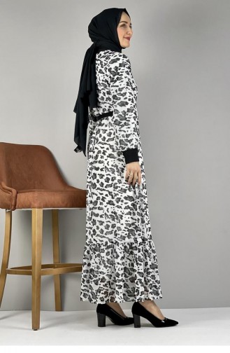 2288Nry Kleid Mit Leopardenmuster Weiß 8222