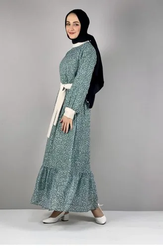 2289Nry Gemustertes Kleid Rosengrün 8226