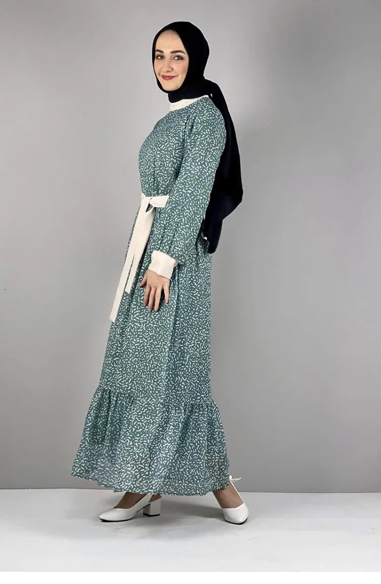 2289Nry Gemustertes Kleid Rosengrün 8226