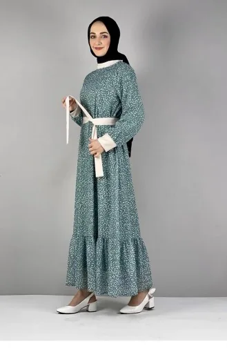 2289Nry Gemustertes Kleid Rosengrün 8226