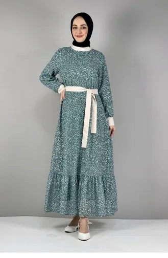 2289Nry Gemustertes Kleid Rosengrün 8226