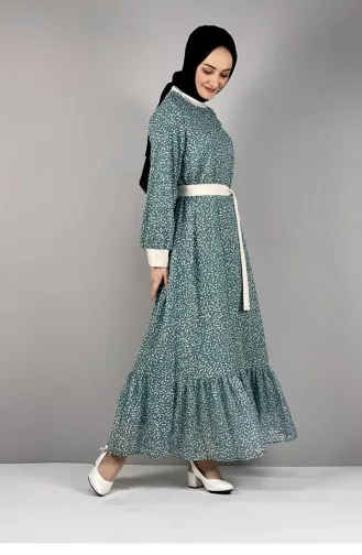 2289Nry Gemustertes Kleid Rosengrün 8226