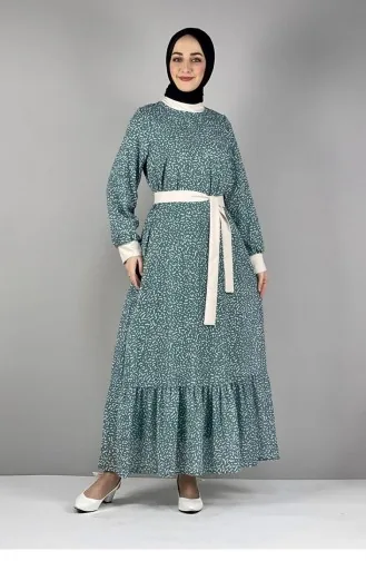 2289Nry Gemustertes Kleid Rosengrün 8226