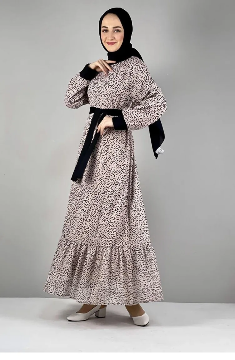 2289Nry Robe à Motifs Rose Vison 8227