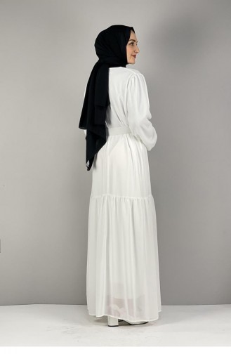 2280Nry Chiffonkleid Mit Gürtel Weiß 8256
