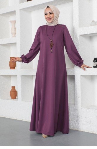 2041Mg Necklace Crew Neck Hijab Dress Purple 8271