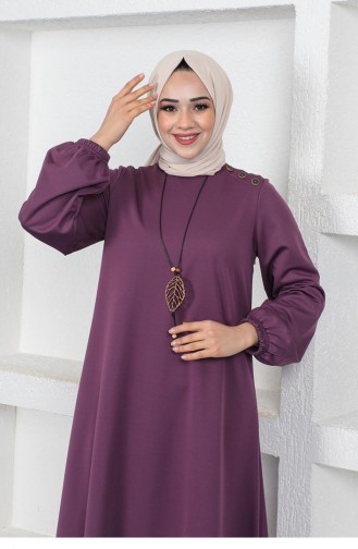 2041Mg Necklace Crew Neck Hijab Dress Purple 8271