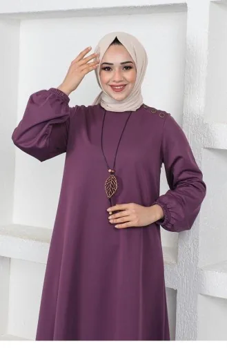 2041Mg Robe Hijab Col Ras Du Cou Violet 8271