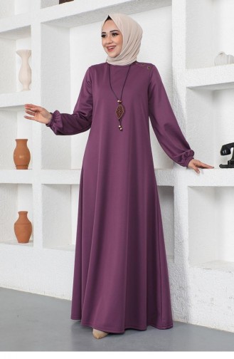 2041Mg Necklace Crew Neck Hijab Dress Purple 8271