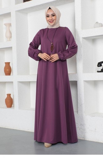 2041Mg Necklace Crew Neck Hijab Dress Purple 8271