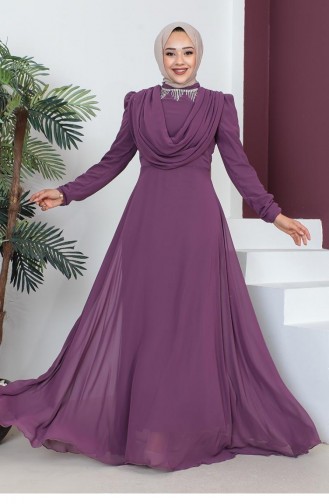 6076Smr Robe De Soirée Hijab Avec Collier Dusty Rose 9188