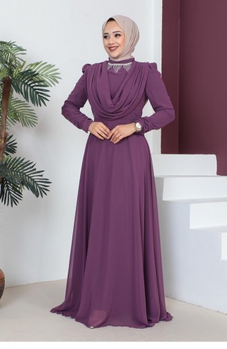 6076Smr Robe De Soirée Hijab Avec Collier Dusty Rose 9188