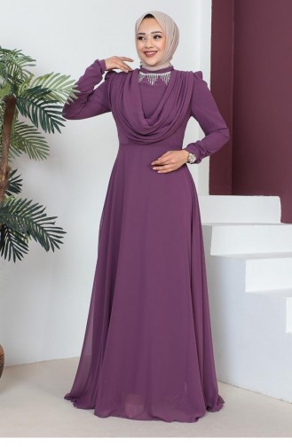 6076Smr Robe De Soirée Hijab Avec Collier Dusty Rose 9188