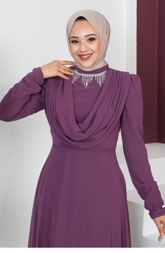 6076Smr Robe De Soirée Hijab Avec Collier Dusty Rose 9188