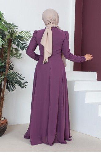 6076Smr Robe De Soirée Hijab Avec Collier Dusty Rose 9188