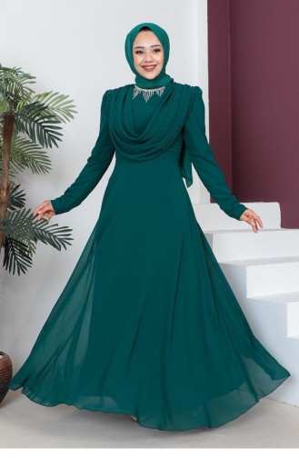 6076Smr Necklace Hijab Evening Dress Emerald Green 9196