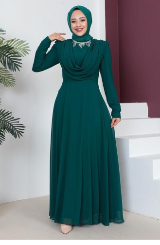 6076Smr Necklace Hijab Evening Dress Emerald Green 9196
