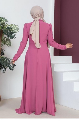 6076Smr Necklace Hijab Evening Dress Pink 9199