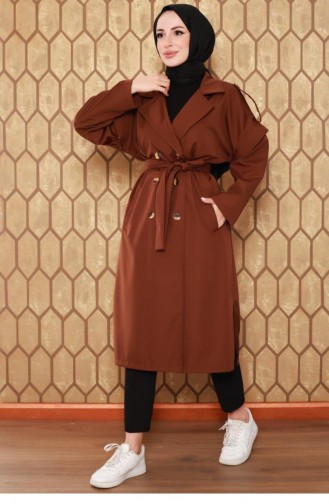 2506Nry Zippered Sleeve Trench Coat Brown 9201