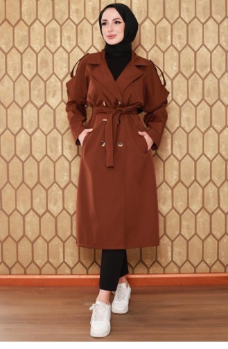 2506Nry Zippered Sleeve Trench Coat Brown 9201