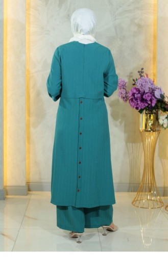 Costume Hijab Boutonné Turquoise 10358 15052