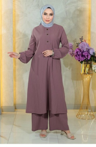Costume Hijab Boutonné Lilas 10358 15053