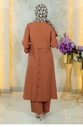 Buttoned Hijab Suit Tan 10358 15054