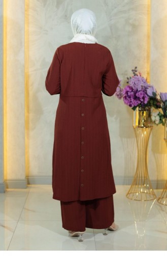 Costume Hijab Boutonné Marron 10358 15055