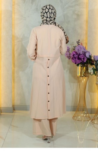 Geknöpfter Hijab-Anzug Beige 10358 15056