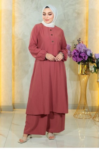 Buttoned Hijab Suit Dusty Rose 10358 15057