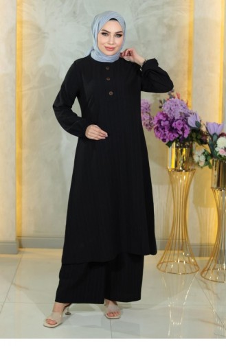 Geknöpfter Hijab-Anzug Schwarz 10358 15058