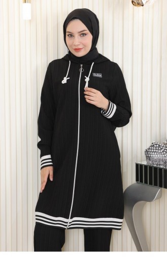 Zippered Ribbed Suit Black 10405 15068