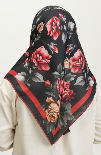 Flower Patterned Soft Scarf 2066-01 Black 2066-01