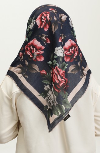 Flower Patterned Soft Scarf 2066-05 Navy Blue 2066-05