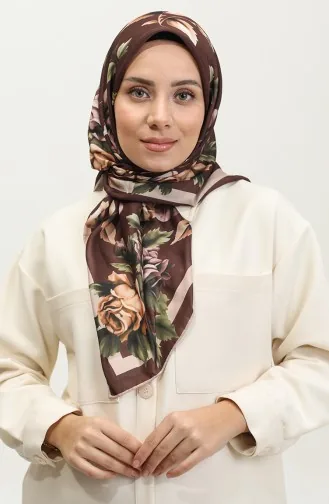 Flower Patterned Soft Scarf 2066-07 Brown 2066-07