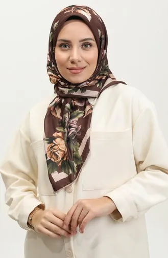 Flower Patterned Soft Scarf 2066-07 Brown 2066-07