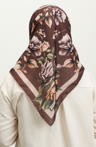Flower Patterned Soft Scarf 2066-07 Brown 2066-07
