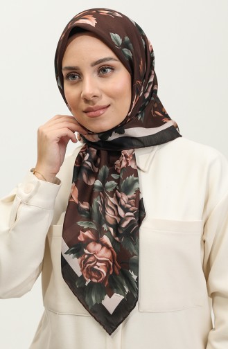 Flower Patterned Soft Scarf 2066-09 Dark Brown 2066-09