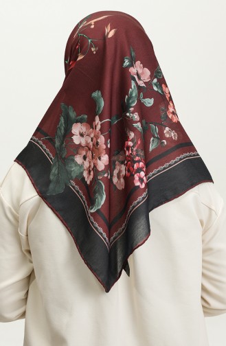 Echarpe Douce à Motifs Fleurs 2068-01 Rouge Claret Foncé 2068-01