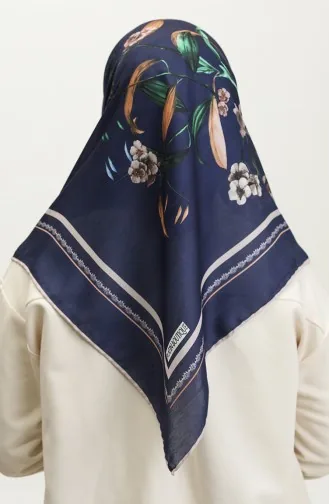 Echarpe Douce à Motifs Fleurs 2068-02 Bleu Marine 2068-02