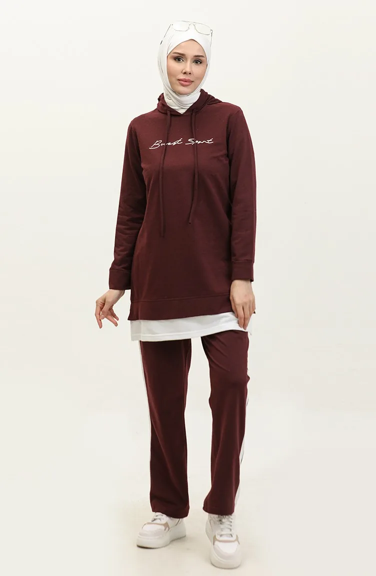 Color Garnished Tracksuit 3080-08 Plum 3080-08
