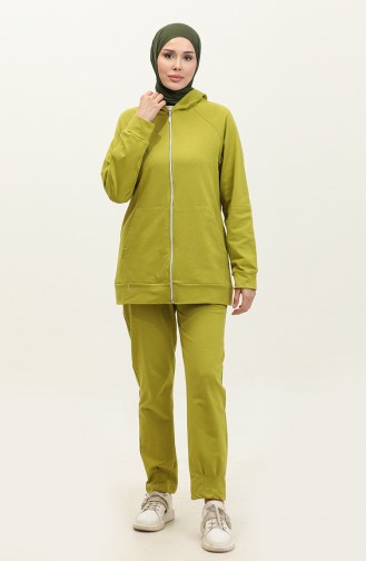 Hooded Pocket Detailed Women`s Tracksuit 1602-01 Olive Green 1602-01